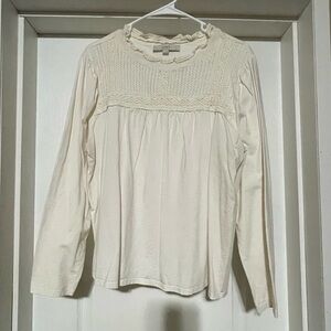 LOFT Cream Ruffled Peter Pan Collar Blouse